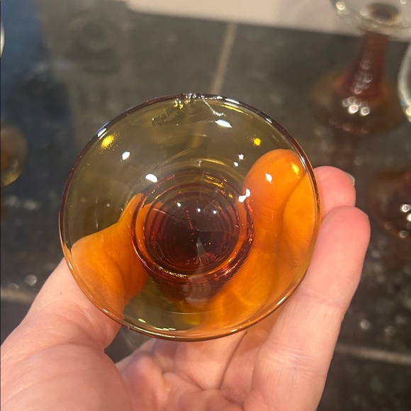 Vgt amber beehive stemmed wine or brandy glasses. Made in France MCM - Picture 2 of 6